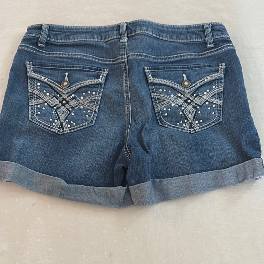 Apt 9 Denim Shorts with Cuffed Hem and Embroidered Design